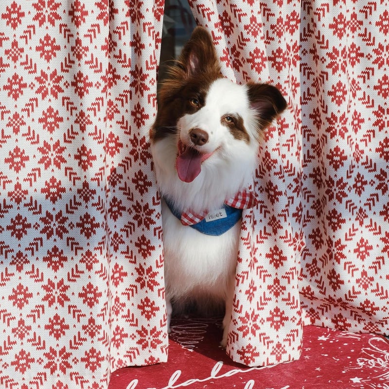 jinchan Snowflake Plaid Christmas Curtains 36 Inch Length Cafe Curtain Red Faux Canvas Textured Knit-Look Tier Curtains Holiday Christmas Decorations for Living Room Small Windows Rod Pocket 2 Panels - Image 2